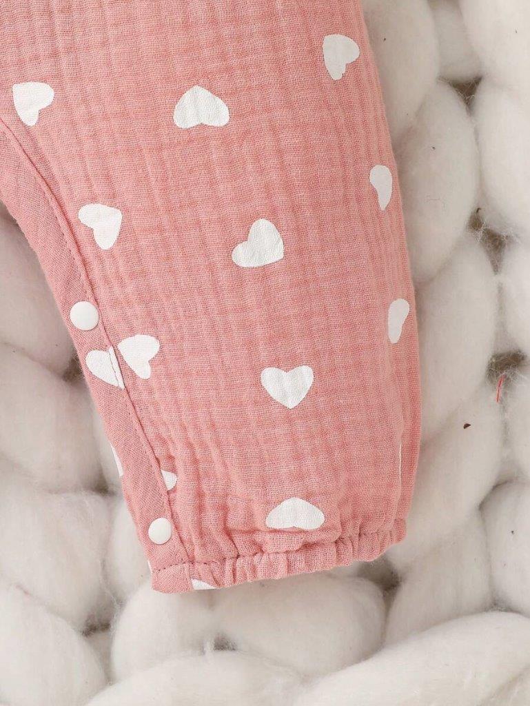 Baby Double Bow Heart Romper Set Pink