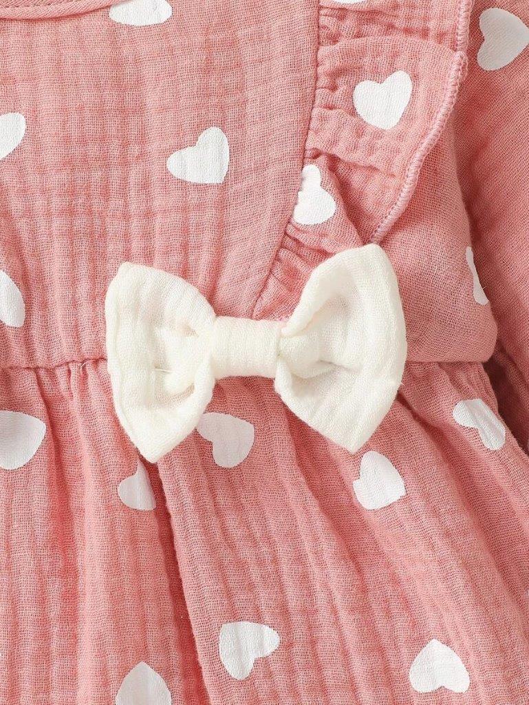Baby Double Bow Heart Romper Set Pink