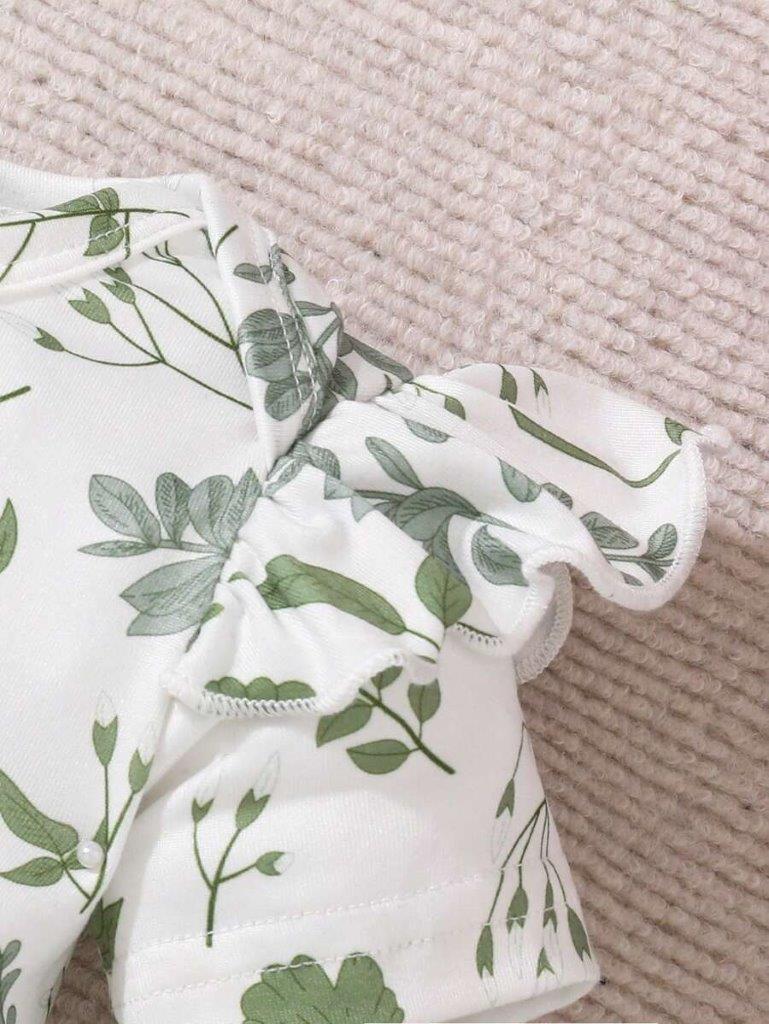 Baby Floral Ruffle Bodysuit And Pants Set Green