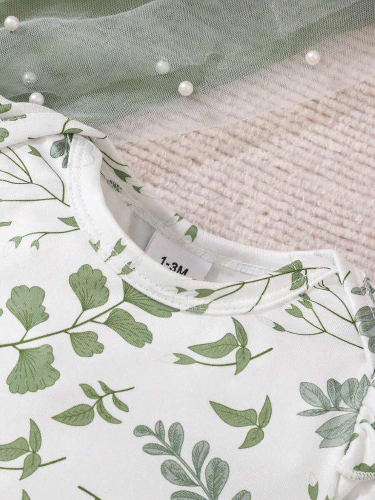 Baby Floral Ruffle Bodysuit And Pants Set Green
