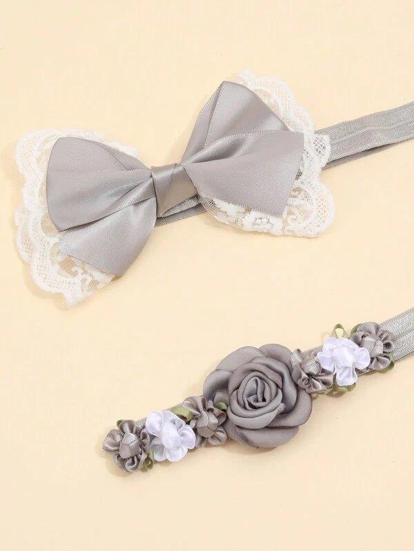 Baby 2 Piece Flower Headband Set Grey