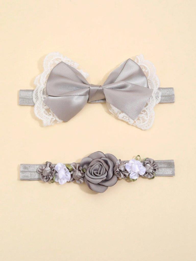 Baby 2 Piece Flower Headband Set Grey