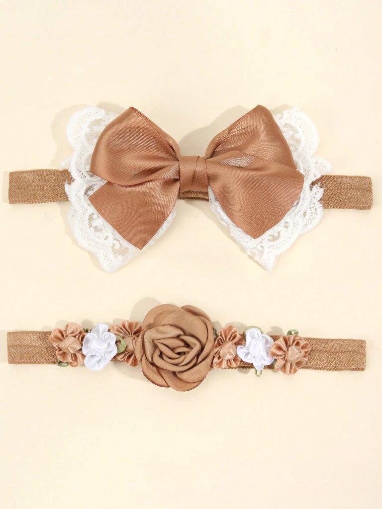 Baby 2 Piece Flower Headband Set Brown