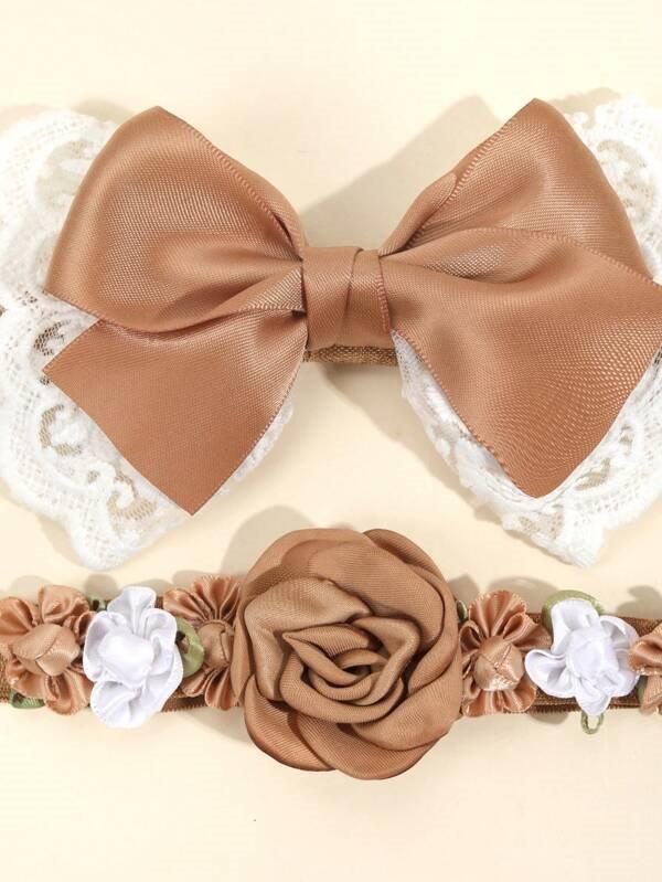 Baby 2 Piece Flower Headband Set Brown