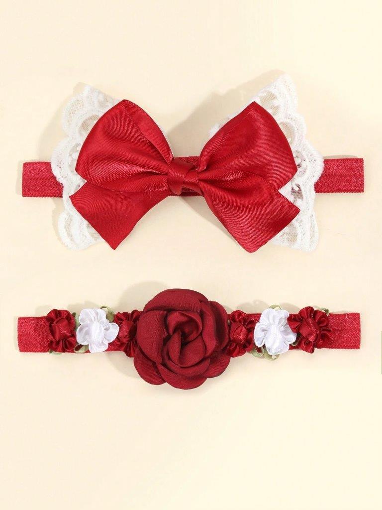 Baby 2 Piece Flower Headband Set Red