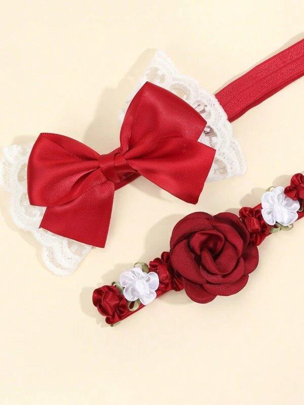 Baby 2 Piece Flower Headband Set Red