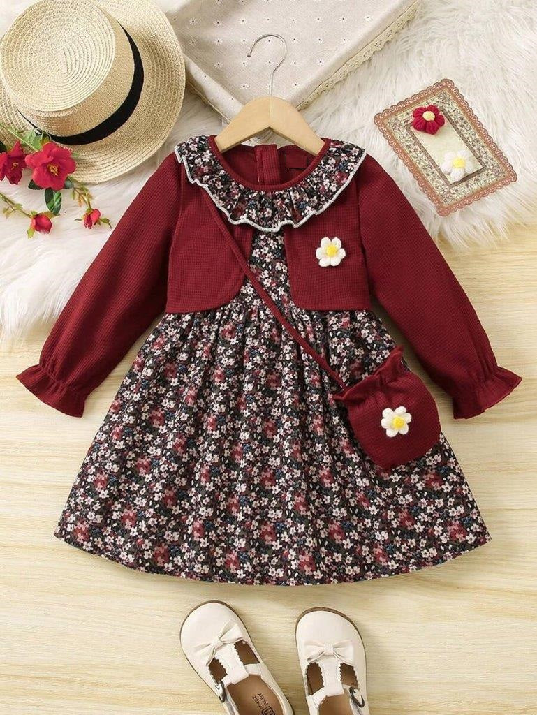 Toddler Girls Floral 2 in 1 Dress With Bag