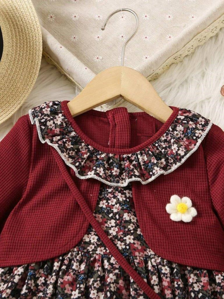 Toddler Girls Floral 2 in 1 Dress With Bag