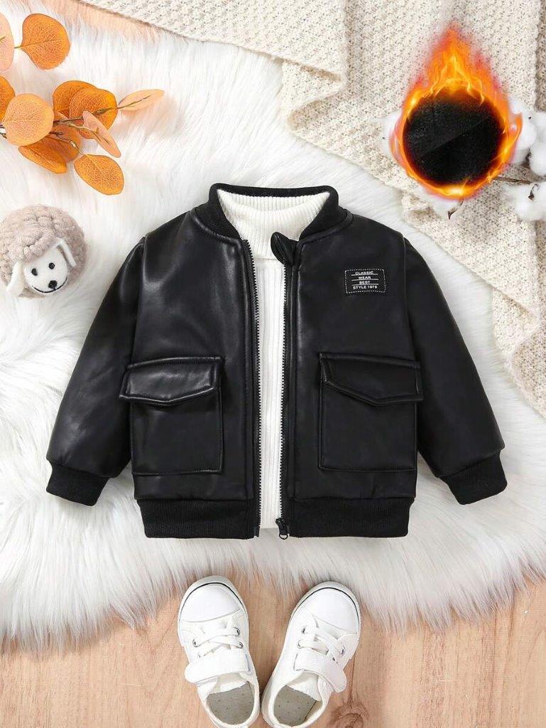 Baby Patched Pocket Fleece Baseball Jacket