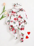 Baby Frilled Neck Rose Jumpsuit Set