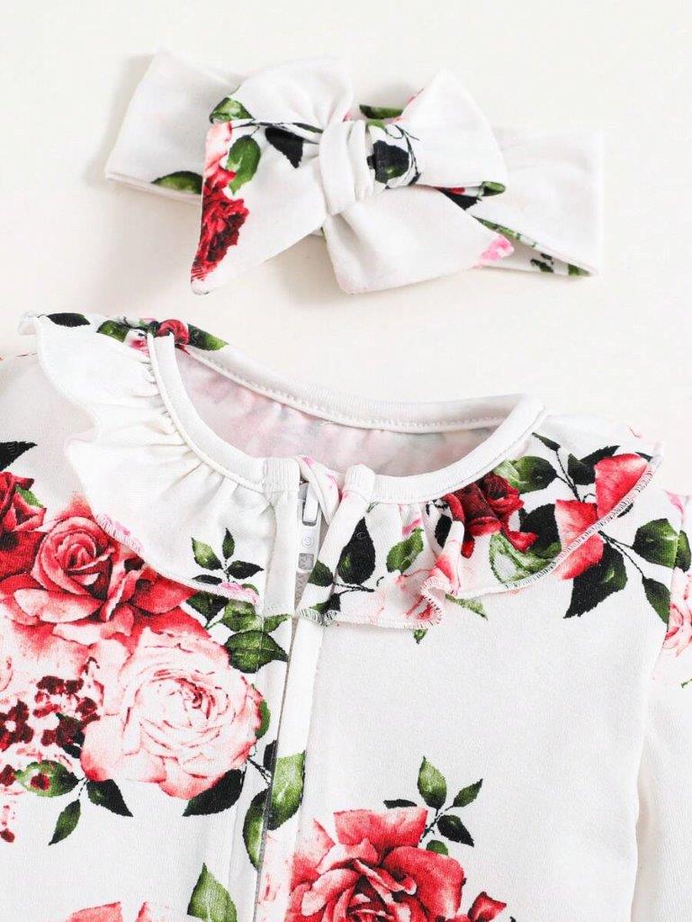 Baby Frilled Neck Rose Jumpsuit Set