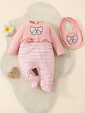 Baby Stripe Bow Jumpsuit Set
