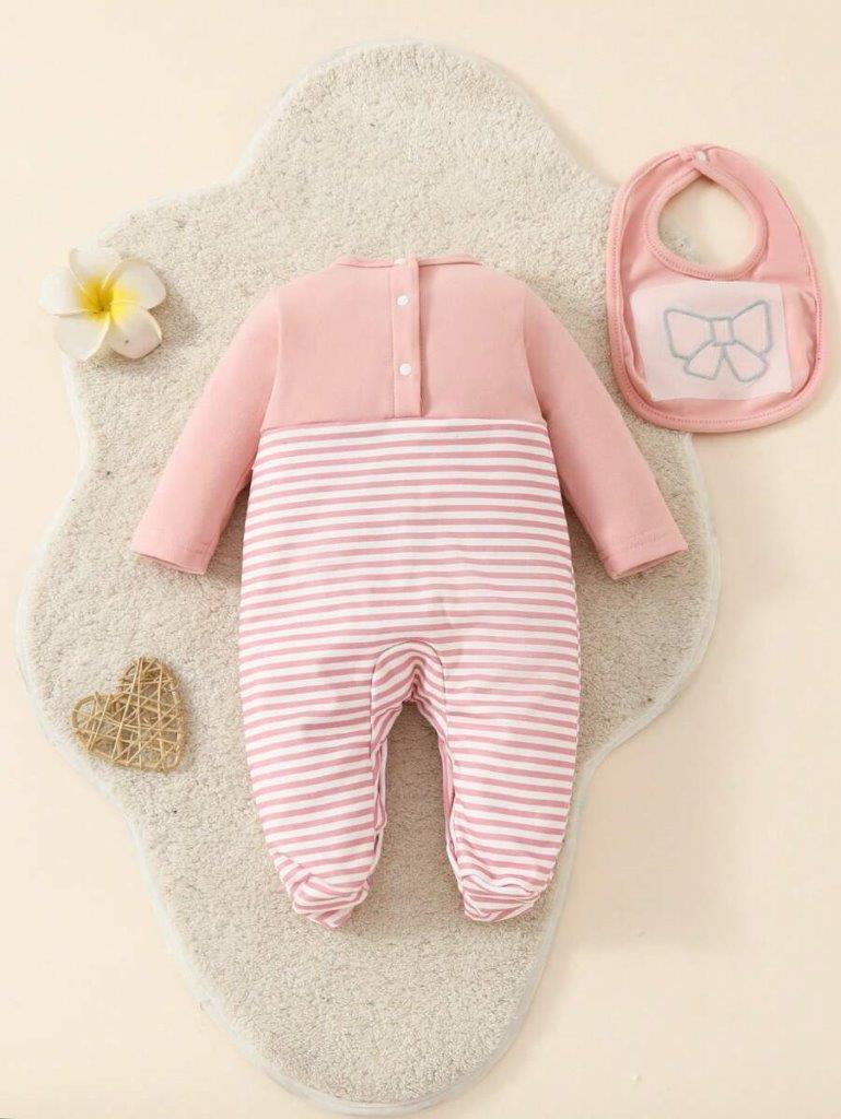 Baby Stripe Bow Jumpsuit Set