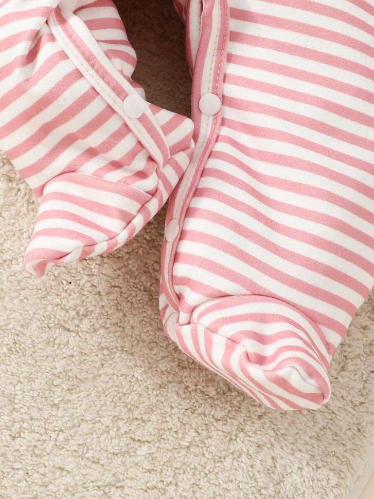 Baby Stripe Bow Jumpsuit Set