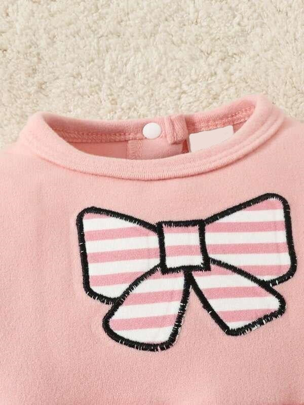Baby Stripe Bow Jumpsuit Set