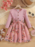 Toddler Girls Floral Print Belted Dress