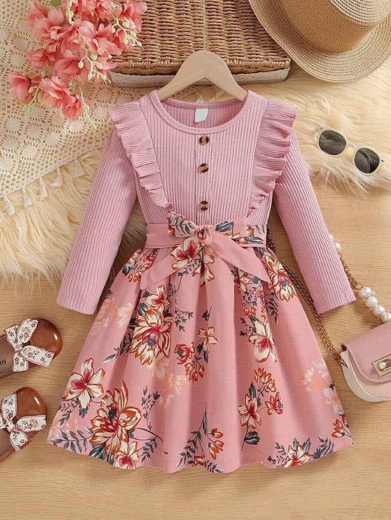 Toddler Girls Floral Print Belted Dress
