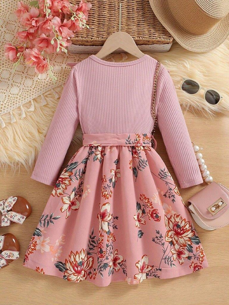Toddler Girls Floral Print Belted Dress