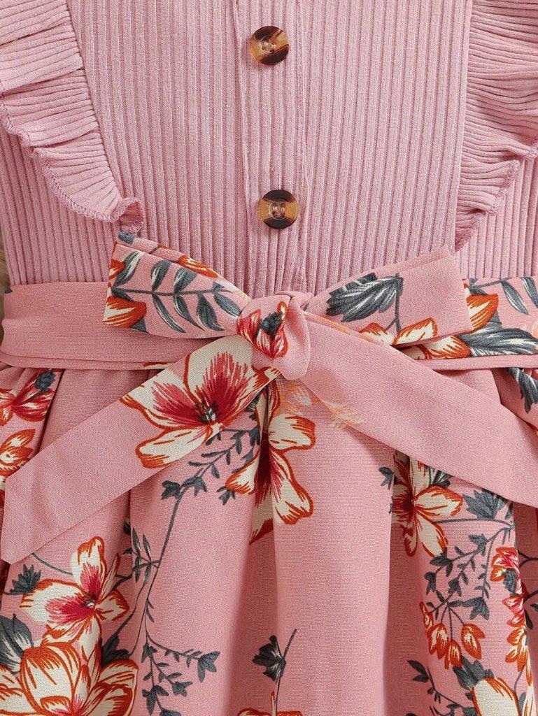 Toddler Girls Floral Print Belted Dress
