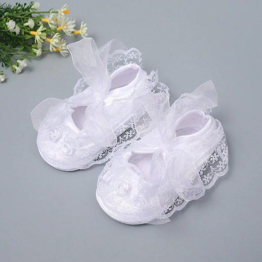 Baby White Rose Lace Shoes