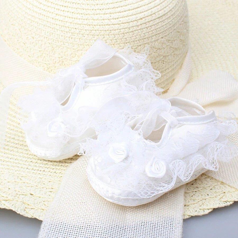 Baby White Rose Lace Shoes