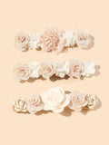 Baby 3 Piece Headband Set Beige Roses