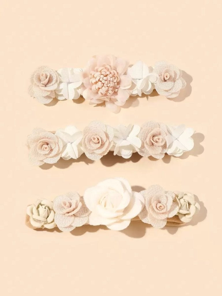 Baby 3 Piece Headband Set Beige Roses