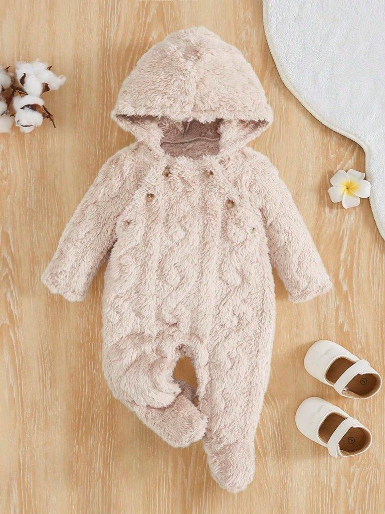 Baby Unisex Side Button Hooded Jumpsuit