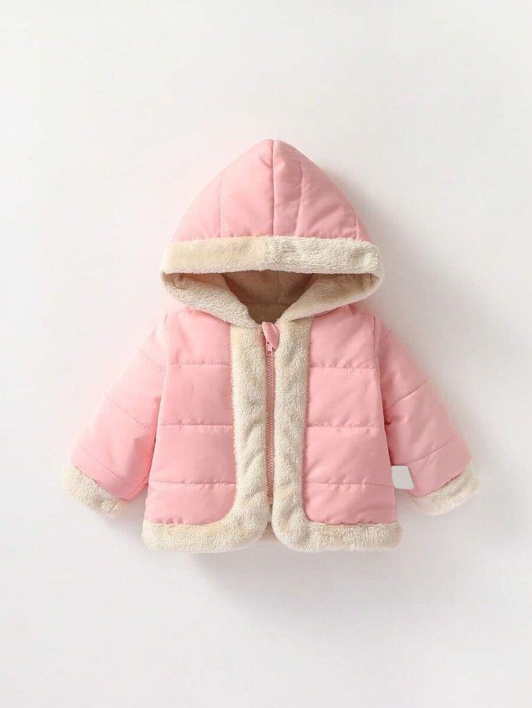 Baby Pink Fleece Lined Hooded Coat