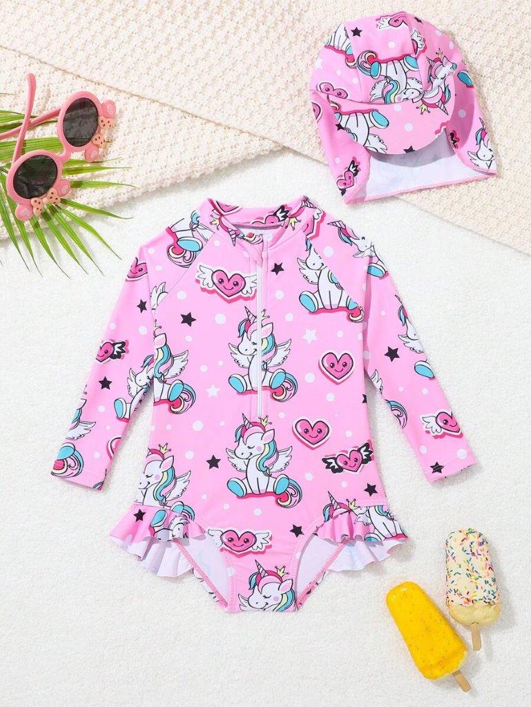 Baby Unicorn Swimming Costume With Cap