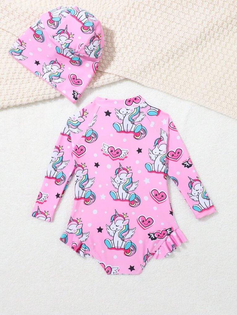 Baby Unicorn Swimming Costume With Cap