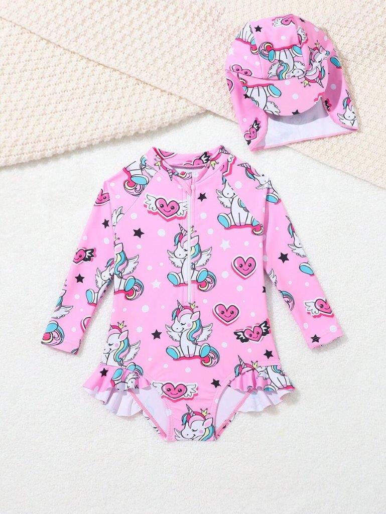Baby Unicorn Swimming Costume With Cap