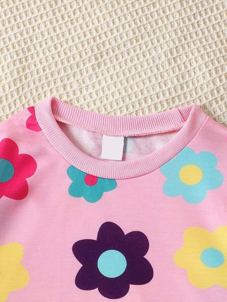 Toddler Girls Flower Print Sweatshirt And Pants Set