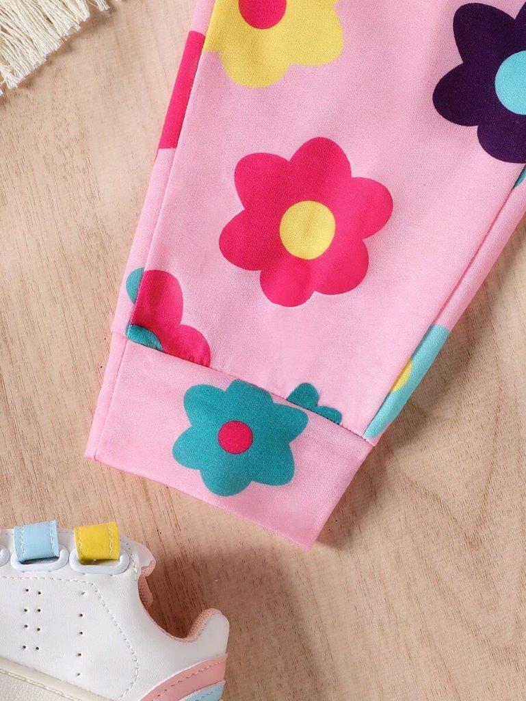 Toddler Girls Flower Print Sweatshirt And Pants Set