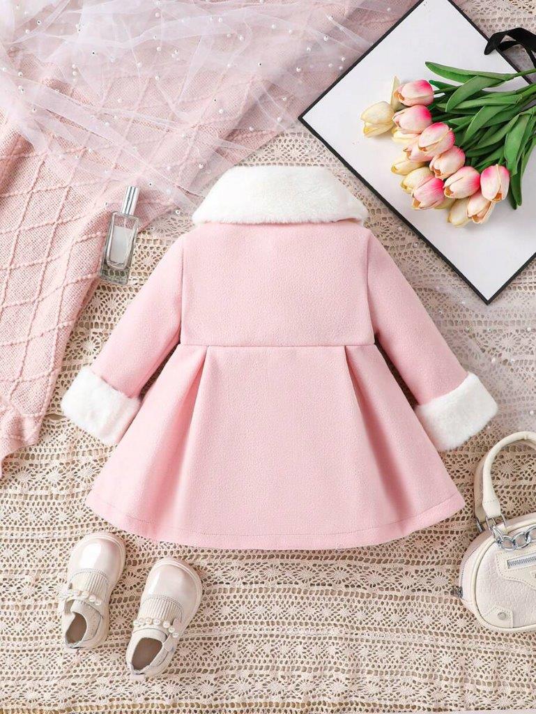Baby Black Double Bow Fur Collar Coat