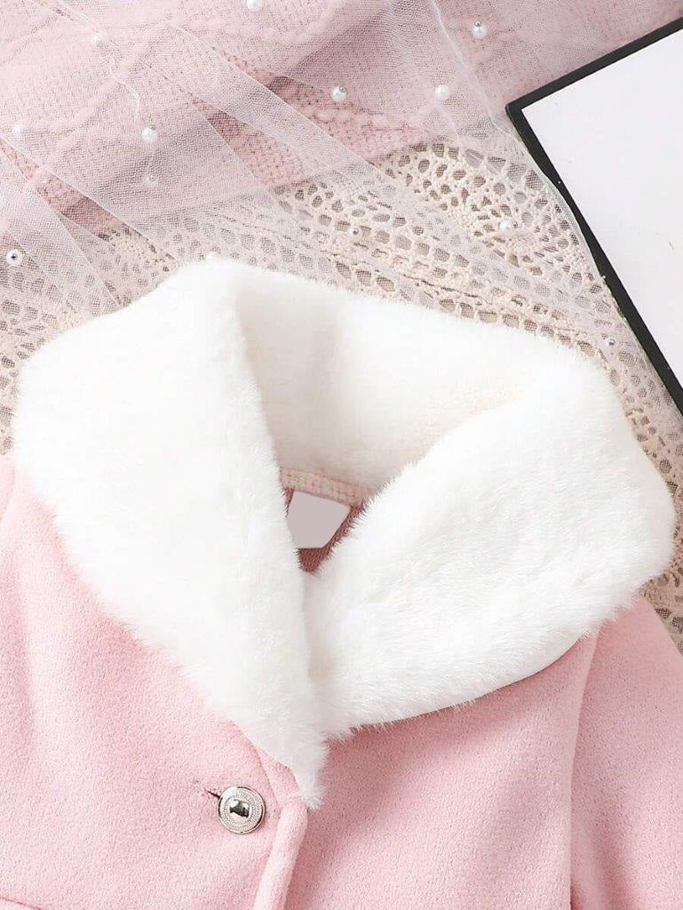 Baby Black Double Bow Fur Collar Coat
