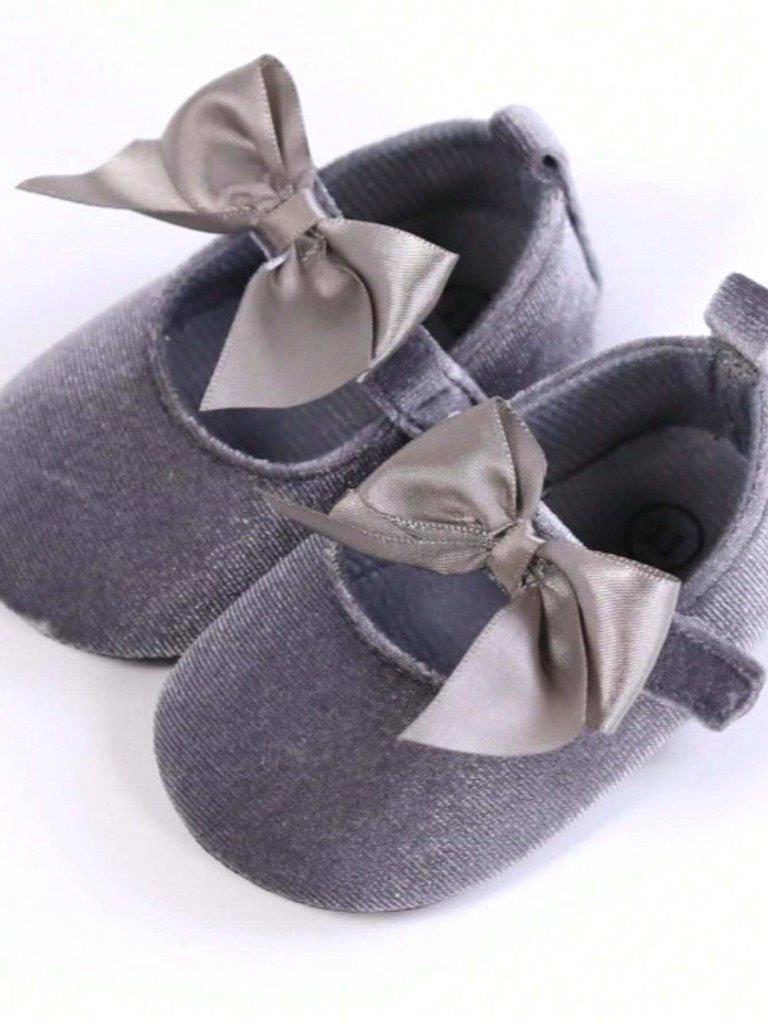 Baby Silk Bow Flats Grey