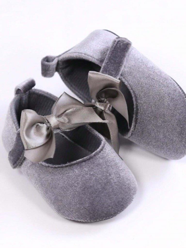 Baby Silk Bow Flats Grey