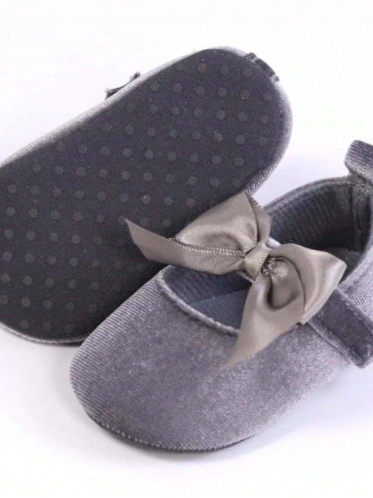 Baby Silk Bow Flats Grey