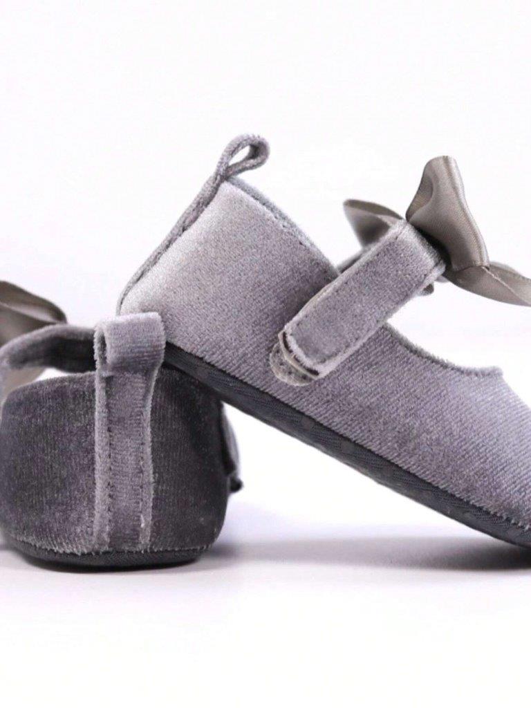 Baby Silk Bow Flats Grey