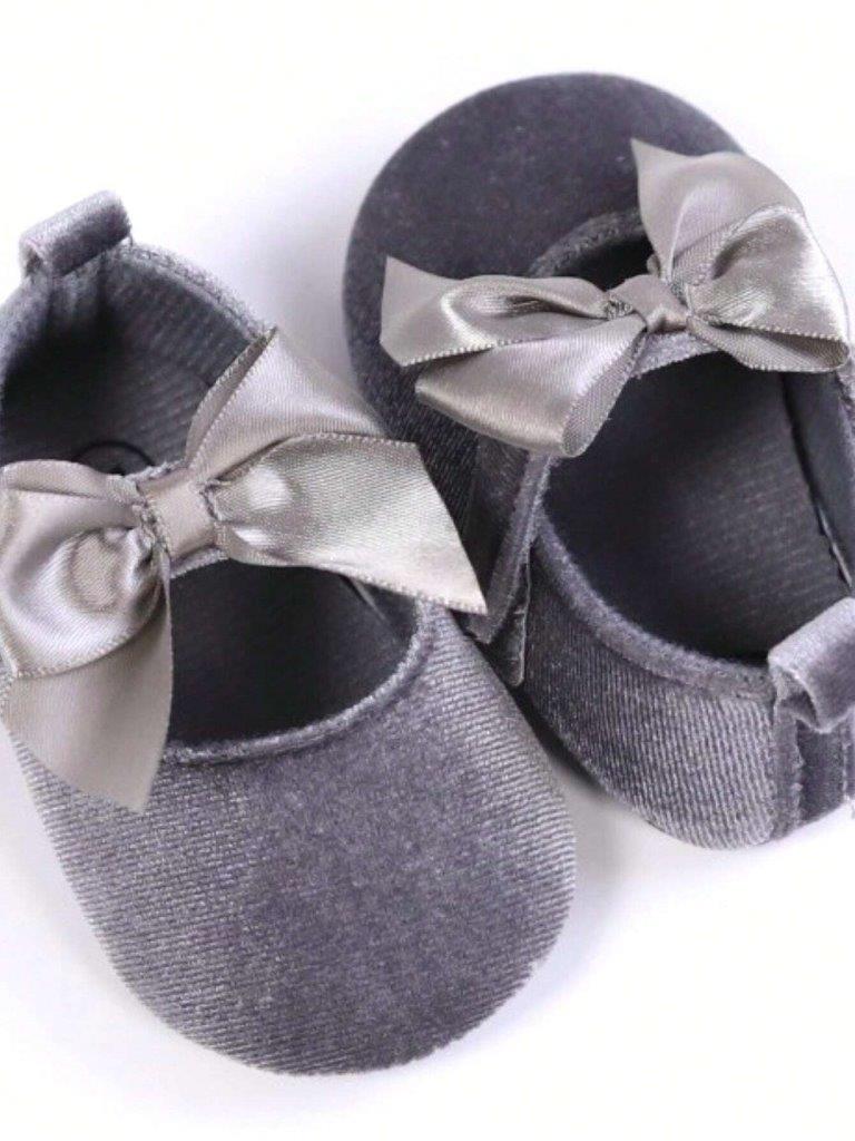 Baby Silk Bow Flats Grey