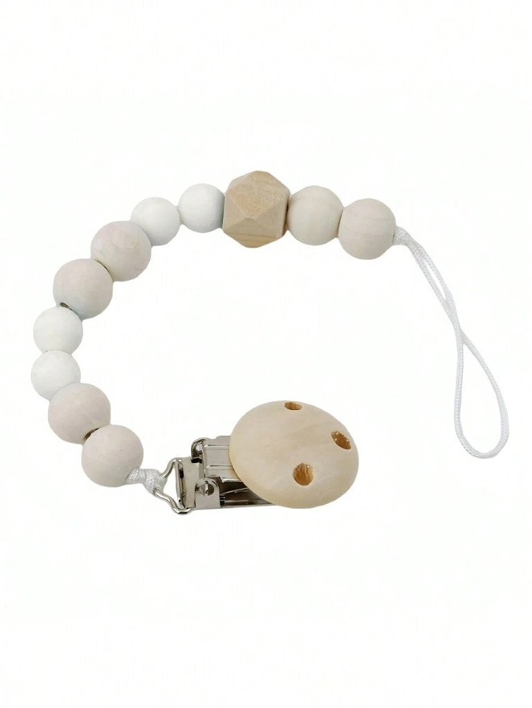 Baby Wooden Pacifier Clip White
