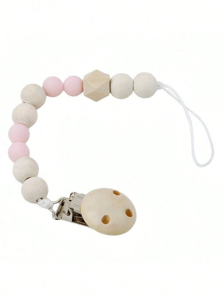 Baby Wooden Pacifier Clip Pink