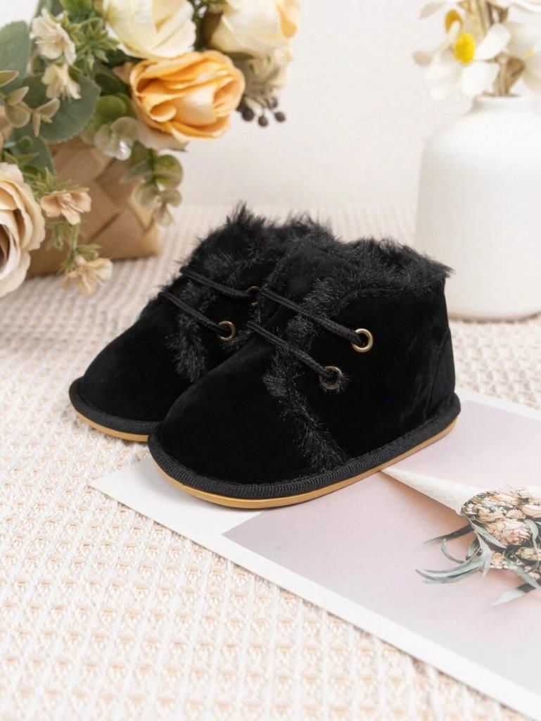 Baby Black Suede Lace Up Fur Ankle Boot