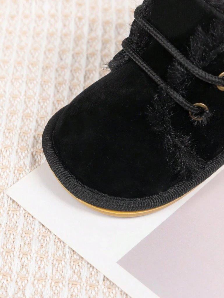 Baby Black Suede Lace Up Fur Ankle Boot
