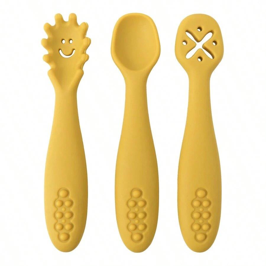 Baby 3 Piece Silicon Spoon Set Yellow