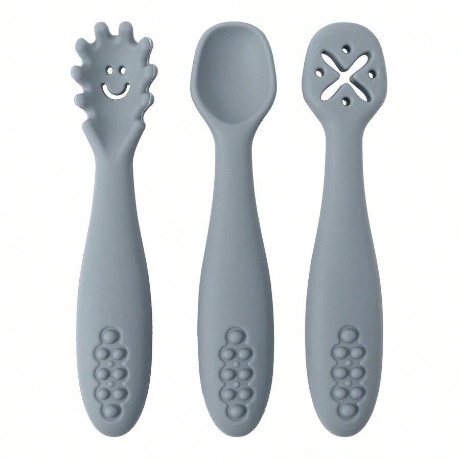 Baby 3 Piece Silicon Spoon Set Grey