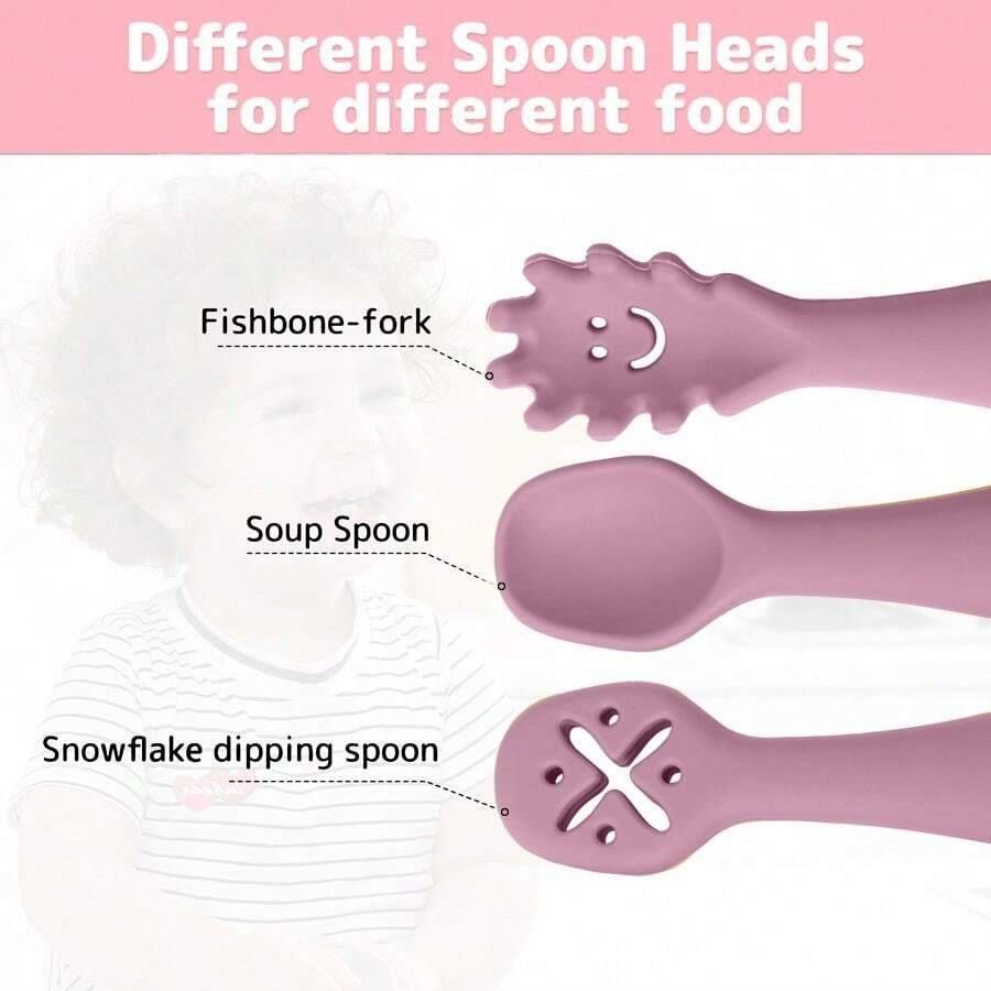 Baby 3 Piece Silicon Spoon Set Rose Red