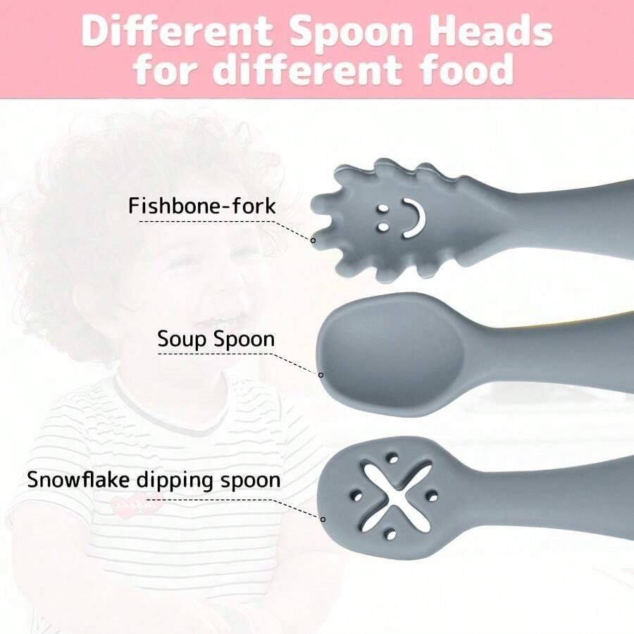 Baby 3 Piece Silicon Spoon Set Grey