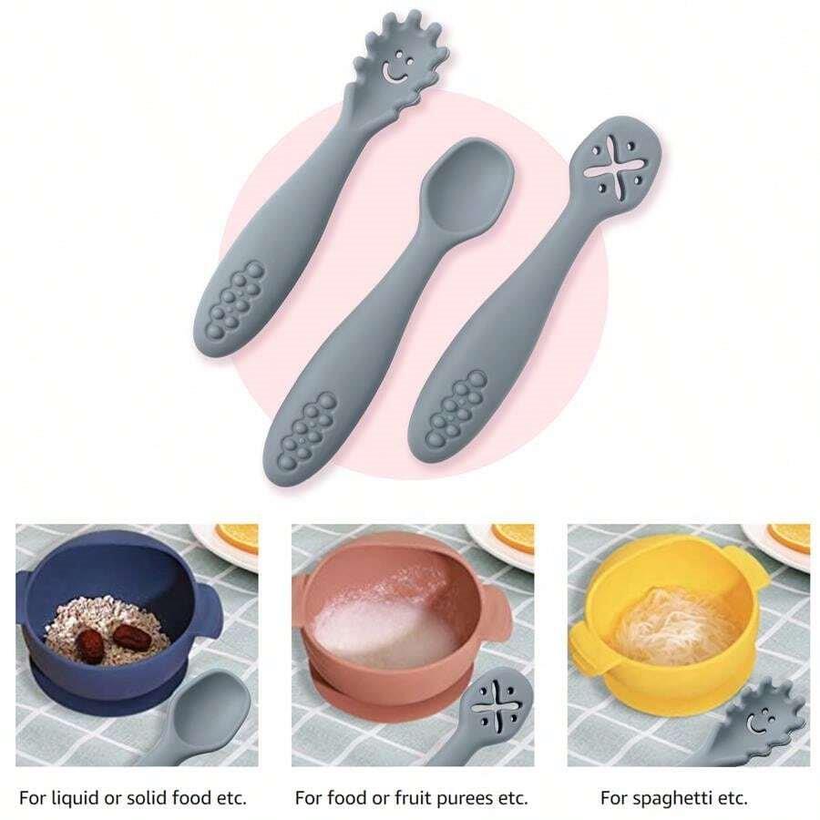 Baby 3 Piece Silicon Spoon Set Grey